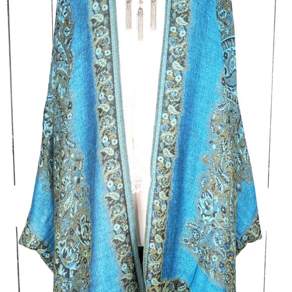 Blue paisley kimono cardigan cover up - Picture 3 of 6